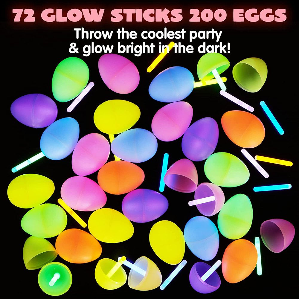 72 Pcs Easter Eggs with Mini Glow Sticks for Kids Glow-In-The-Dark, Easter Basket Stuffers Fillers Gift, Easter Theme Hunt Game Party Favors Decorations Supplies, Classroom Prizes