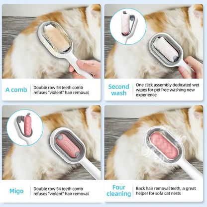 Double Sided Pet Cleaning Hair Removal Comb Long Hair Cat Dog Grooming Brush with 100Pcs Cotton Tissue Kitten Brush Pet Supplies