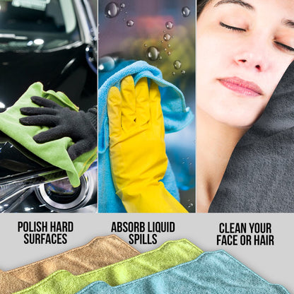 Premium Microfiber Micro Fiber Towels- Wash Cloths- Kitchen Towels - Cleaning Supplies for Household & Cars - 12 Pack