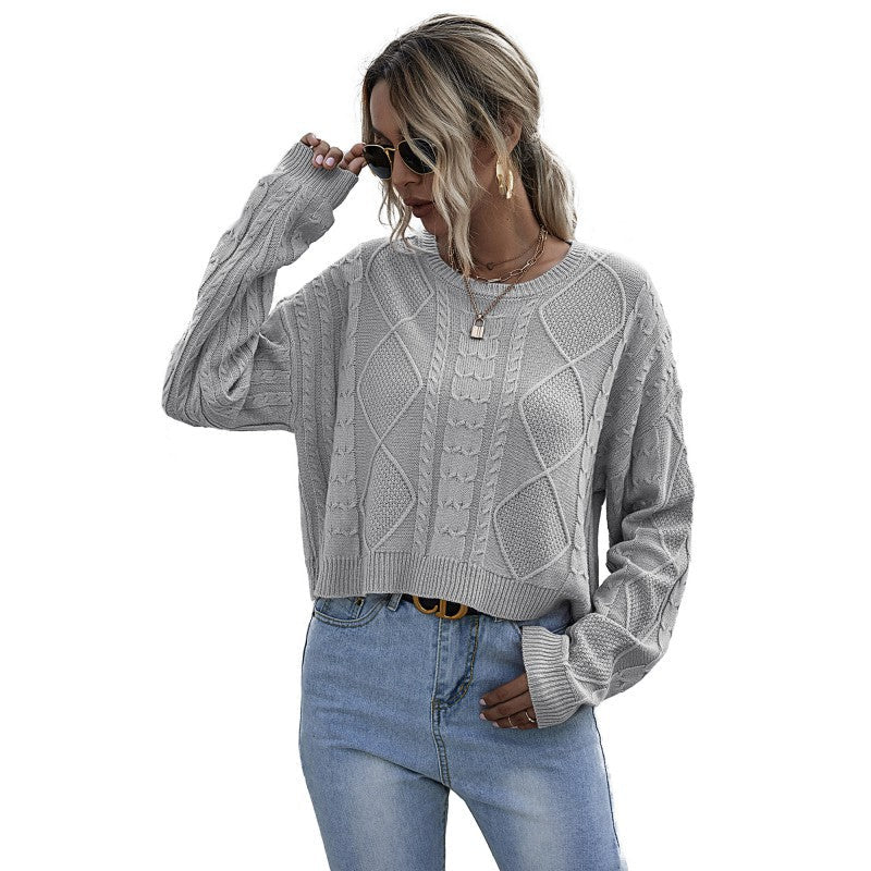 Women'S Autumn New Loose Long-Sleeved Thin Twist Solid Color Sweater