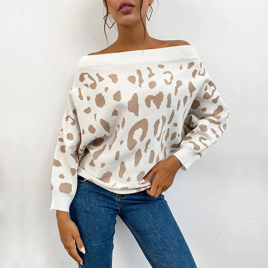 Knit Leopard Print Off-The-Shoulder Sweater