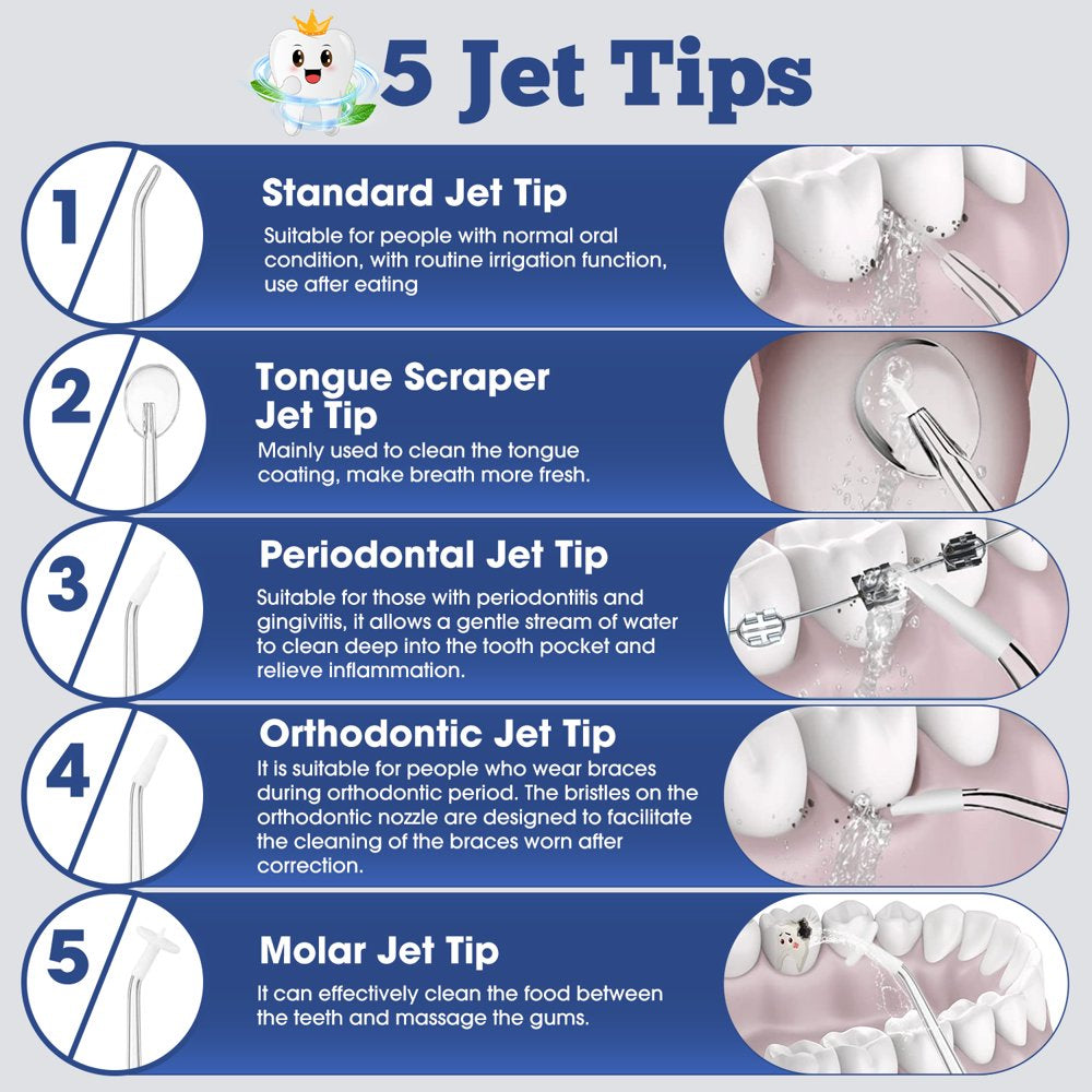 Water Flosser Cordless for Teeth Cleaning, Rechargeable Oral Irrigator 3 Modes 5 Tips IPX6 Waterproof Powerful Battery Water Teeth Cleaner Pick for Home Travel
