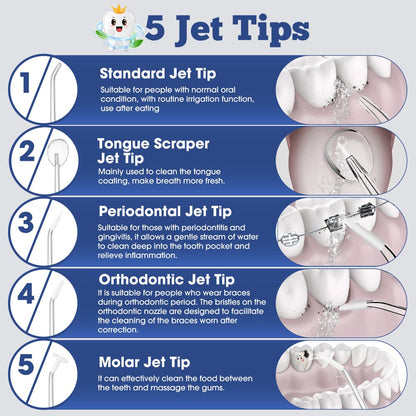 Water Flosser Cordless for Teeth Cleaning, Rechargeable Oral Irrigator 3 Modes 5 Tips IPX6 Waterproof Powerful Battery Water Teeth Cleaner Pick for Home Travel