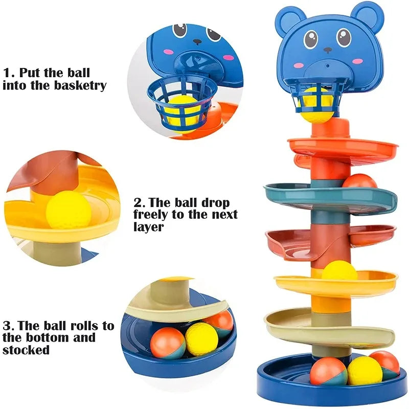 Montessori Baby Toy Rolling Ball Tower Montessori Educational Games for Babies Stacking Track Baby Development Toys 1 2 3 Years