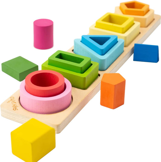 Montessori Wood Toys for Kids Wooden Sorting Stacking Toys for Baby Toddlers Educational Shape Color Sorter Preschool Kids Gifts