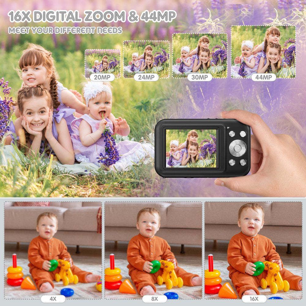 Digital Camera 1080P Kids Camera 16X Digital Zoom Portable Small Camera Point and Shoot Camera Mini Digital Camera for Teens Kids Seniors with 32GB Card(Black)