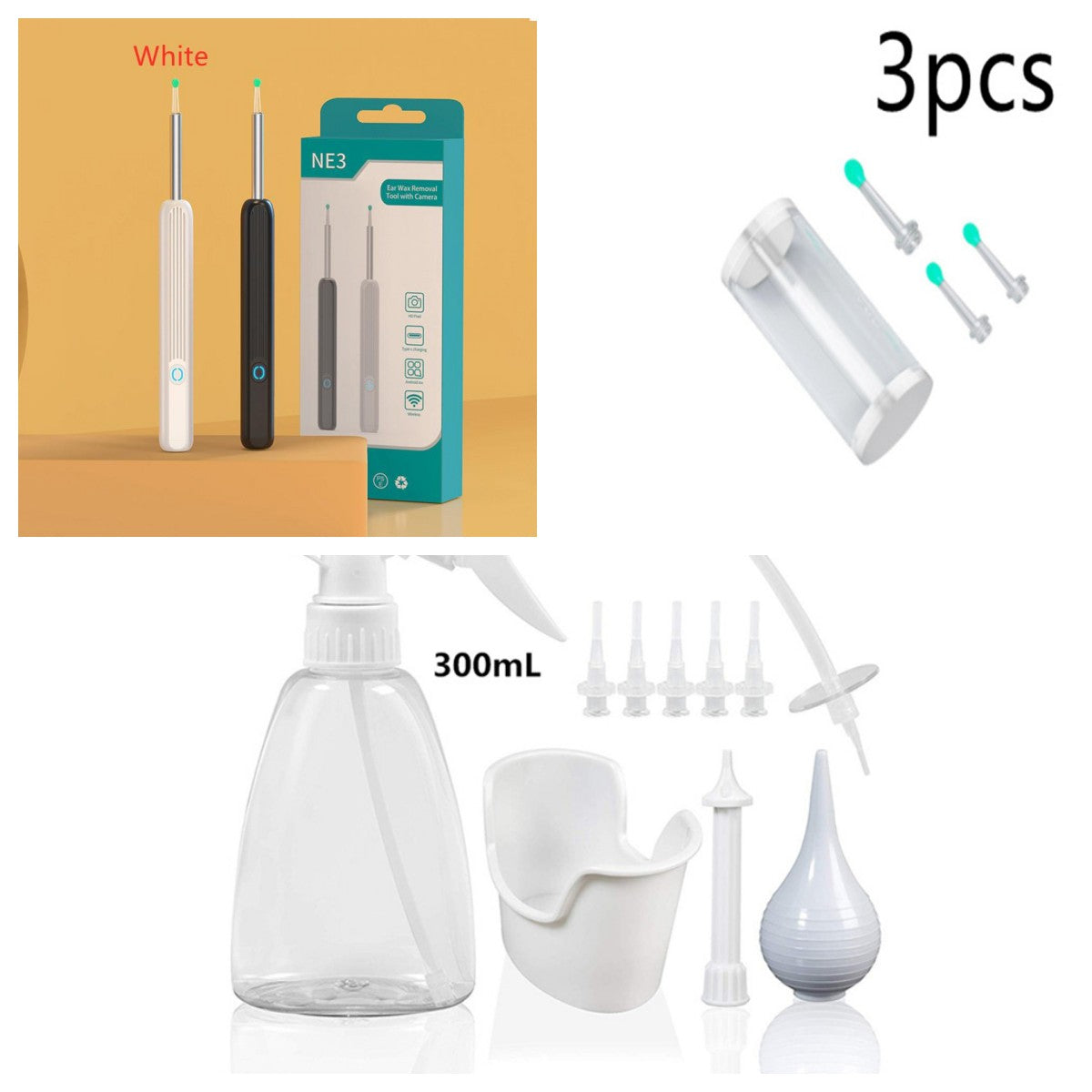 NE3 Ear Cleaner Otoscope Ear Wax Removal Tool with Camera LED Light Wireless Ear Endoscope Ear Cleaning Kit for I-Phone