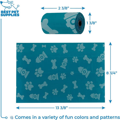 Dog Poop Bags (360 Bags) for Waste Refuse Cleanup, Doggy Roll Replacements for Outdoor Puppy Walking and Travel, Leak Proof and Tear Resistant, Thick Plastic - Turquoise