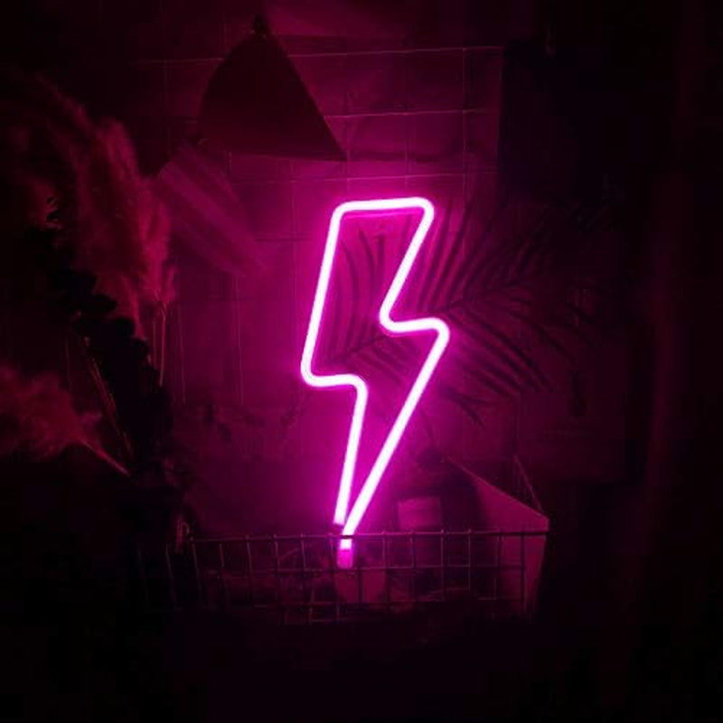 Lightning Neon Sign, Battery or USB Powered LED Night Light for Kids Room, Pink Bedroom Wall Decor for Festival, Party Decorations