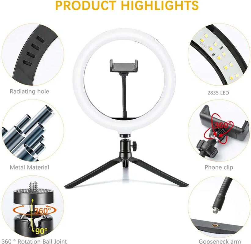 10" LED Ring Light with Tripod Dimmable for Selfie Tiktok Youtube Livestream