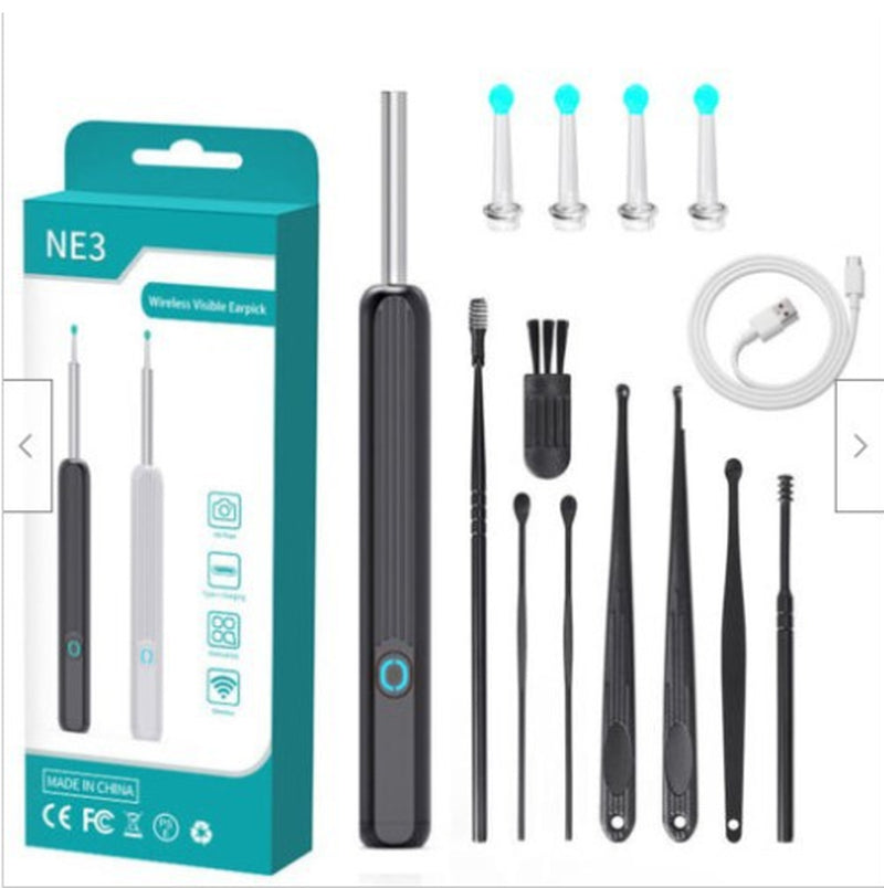 NE3 Ear Cleaner Otoscope Ear Wax Removal Tool with Camera LED Light Wireless Ear Endoscope Ear Cleaning Kit for I-Phone