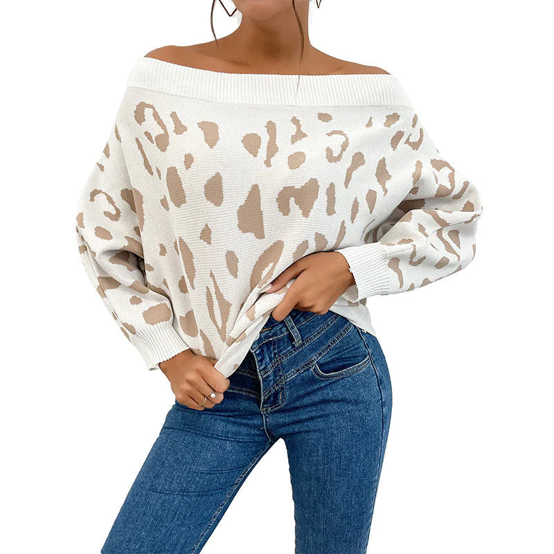 Knit Leopard Print Off-The-Shoulder Sweater