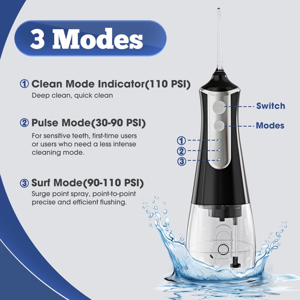 Water Flosser Cordless for Teeth Cleaning, Rechargeable Oral Irrigator 3 Modes 5 Tips IPX6 Waterproof Powerful Battery Water Teeth Cleaner Pick for Home Travel