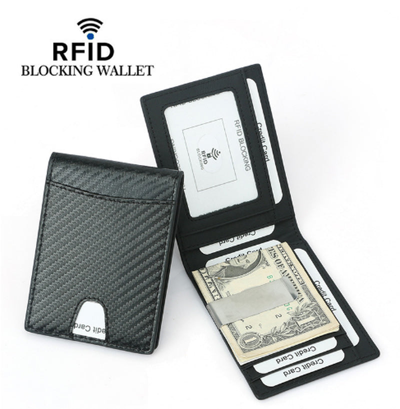 Minimalist Wallets for Men - Smart Carbon Fiber Wallet - RFID Blocking Front Pocket Credit Card Holder - Aluminum Metal Small Mens Wallets with Cash Strap