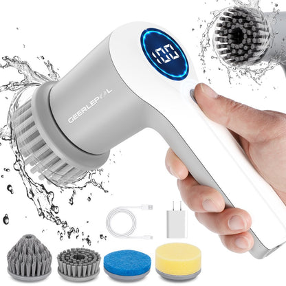 Electric scrubber brush, LED display screen, 4 interchange heads, rechargeable 