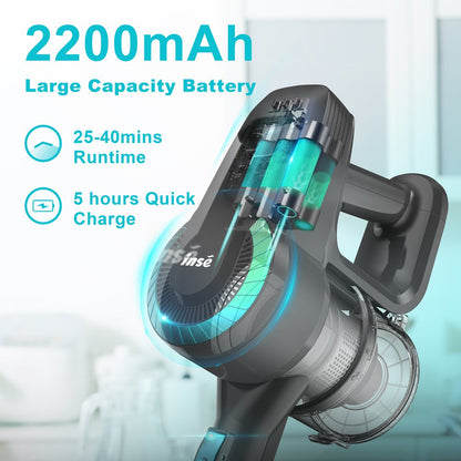 N370 Cordless Vacuum Cleaner, 6 in 1 Ultra-Lightweight Stick Vacuum, 2200Mah Battery up to 40Mins Runtime, Powerful Handheld Vacuum for Hard Floor Carpet Pet Hair Home