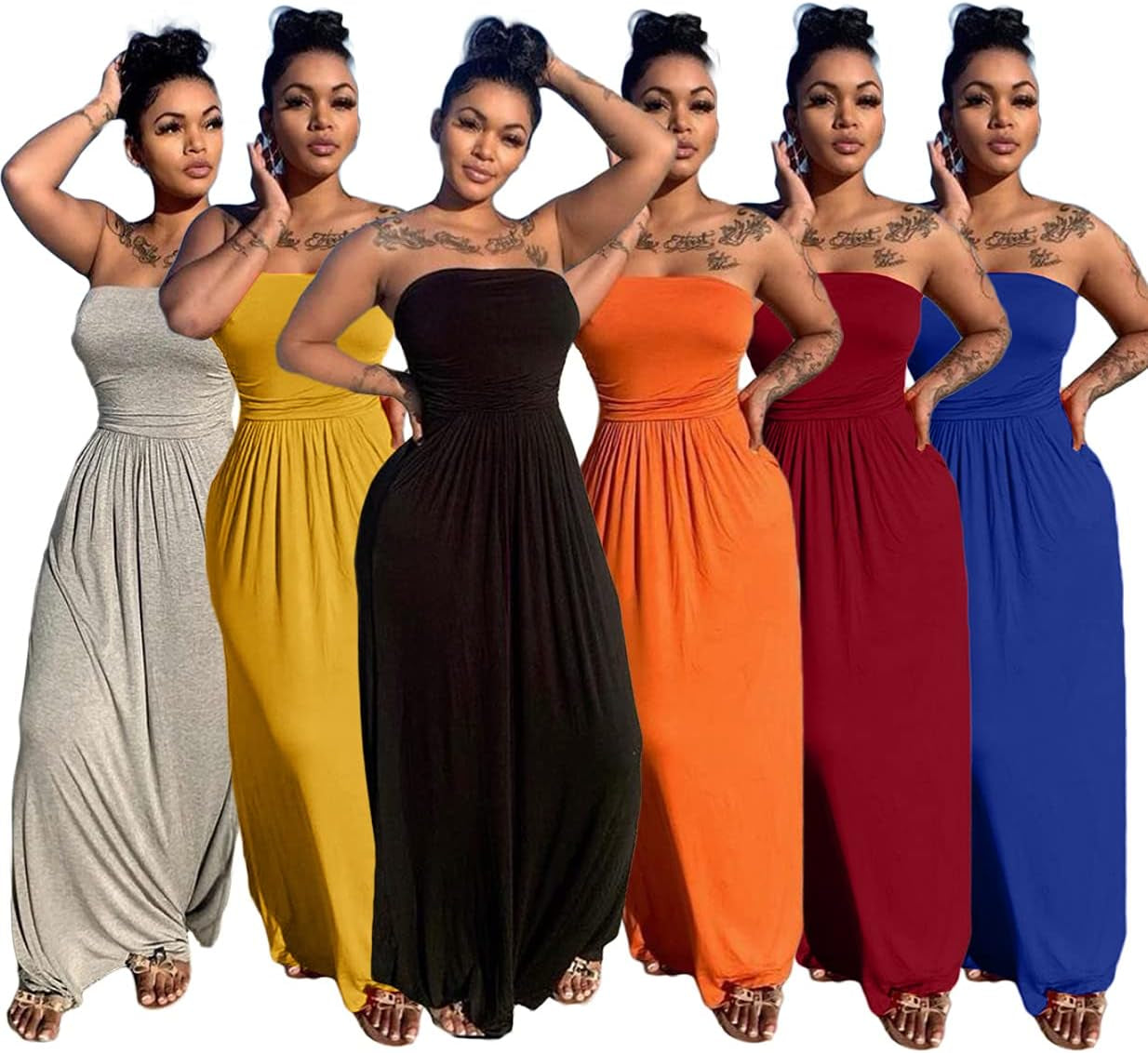 Womens Sexy Tube Top Long Dress Sleeveless Strapless Summer Casual Loose Maxi Dresses