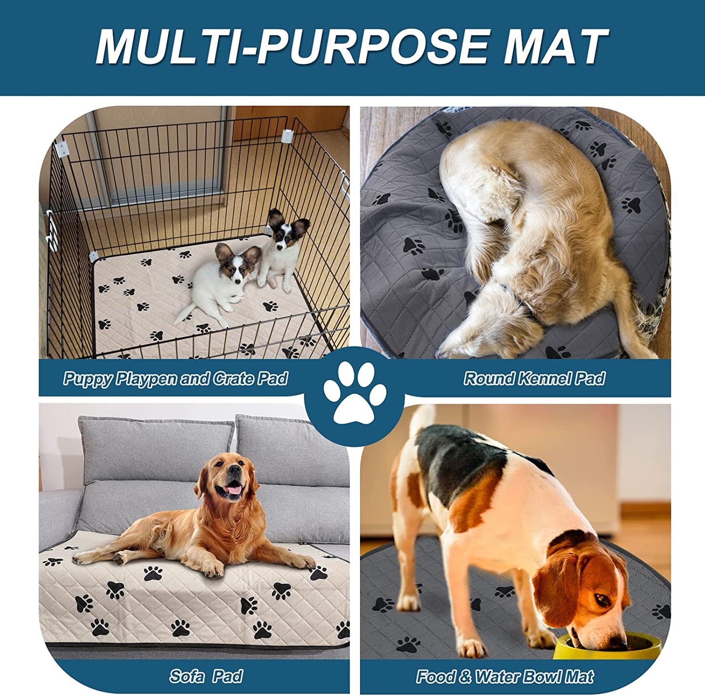 2 Pack Reusable Washable Dog Pee Pads(35" Diameter), Fast Absorbent Puppy Pee Pads with Urine Traceless, Leakproof Whelping Pads, Non-Slip Waterproof Potty Training Pads for Playpen Crate Kennel