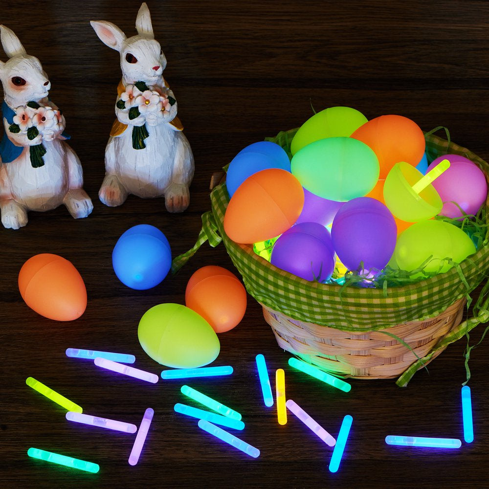 72 Pcs Easter Eggs with Mini Glow Sticks for Kids Glow-In-The-Dark, Easter Basket Stuffers Fillers Gift, Easter Theme Hunt Game Party Favors Decorations Supplies, Classroom Prizes