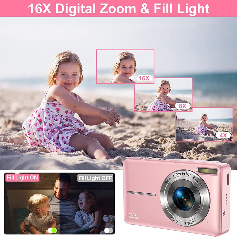 Digital Camera, FHD 1080P Digital Camera for Kids with 32GB SD Card 16X Digital Zoom, Compact Camera Point and Shoot Digital Cameras Portable Mini Camera for Teens Students Boys Girls Seniors