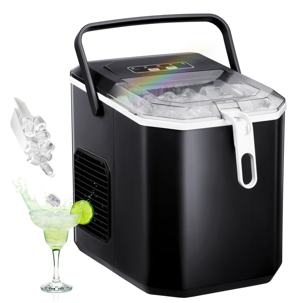 Countertop Ice Maker, Portable Ice Machine with Handle, 26Lbs/24H, 9 Cubes Ready in 8 Mins, with Ice Scoop and Basket, for Home/Office/Bar/Party (Black)