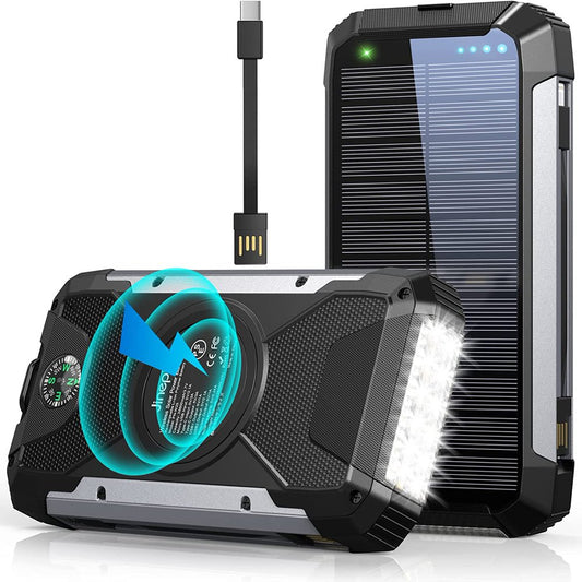 38600Mah Solar Power Bank Portable Charger Wireless Qi Portable Solar Charger with 3 Cables