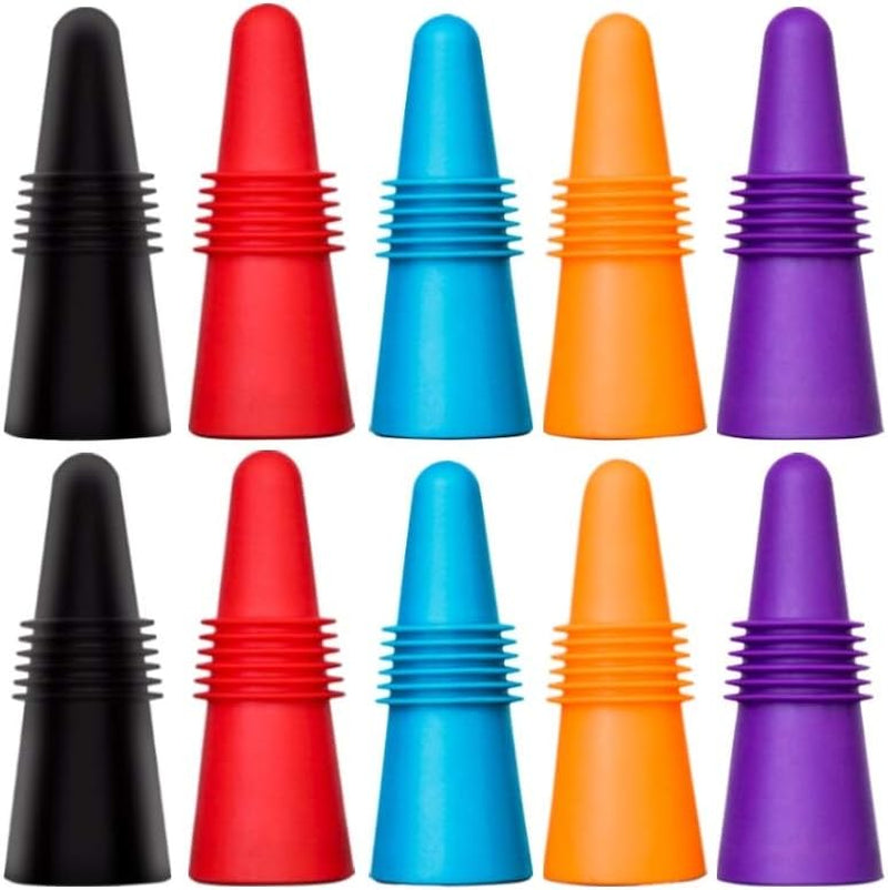 10 Pcs of Wine Stoppers,  Reusable Silicone Beverage Bottle Sealer Replacement with Grip Top for Cork to Keep the Wine Fresh - Red, Blue, Orange, Purple, Black