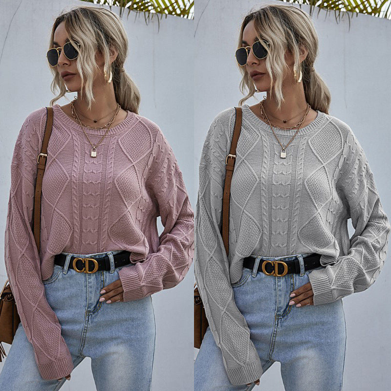 Women'S Autumn New Loose Long-Sleeved Thin Twist Solid Color Sweater