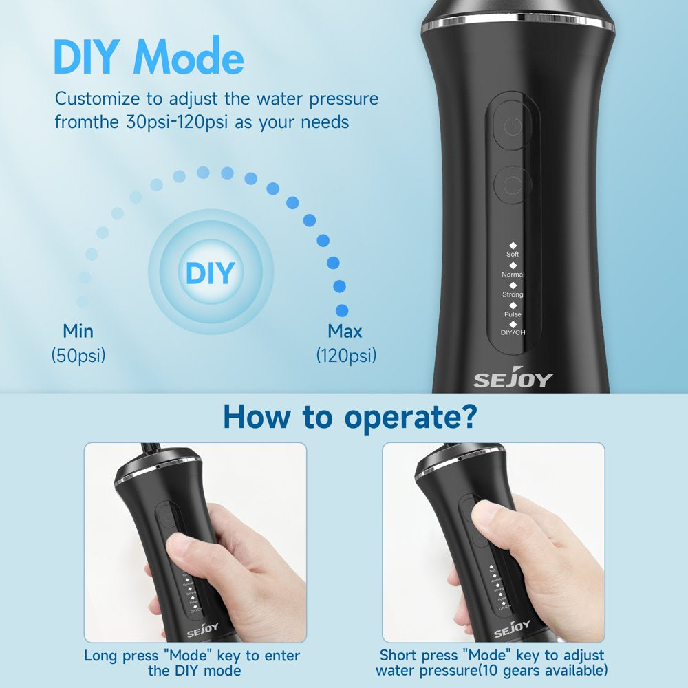 Cordless Water Flosser Dental Teeth Cleaner, Portable 350ML Tank DIY Mode Rechargeable Dental Oral Irrigator for Home and Travel, 5 Modes Irrigate, 7 Jet Tips