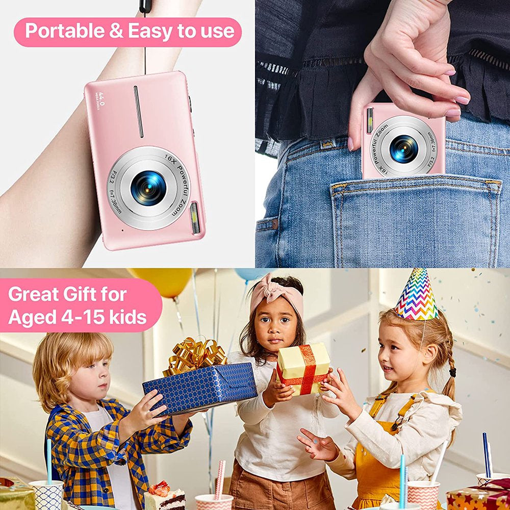 Digital Camera, FHD 1080P Digital Camera for Kids with 32GB SD Card 16X Digital Zoom, Compact Camera Point and Shoot Digital Cameras Portable Mini Camera for Teens Students Boys Girls Seniors