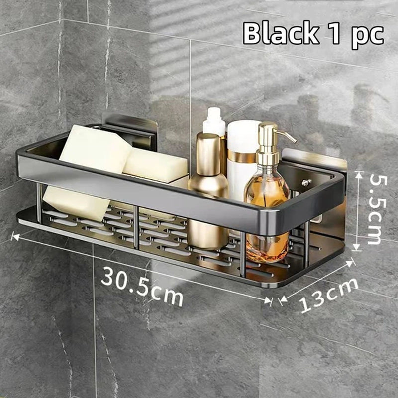 Bathroom Shelf Kitchen Storage Organizer Aluminum Alloy Shampoo Rack Shower Shelf Bathroom Accessories No Drill Shelf