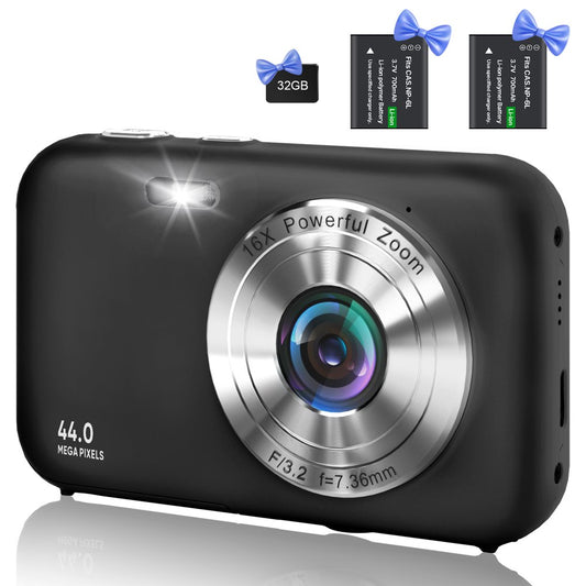 Digital Camera 1080P Kids Camera 16X Digital Zoom Portable Small Camera Point and Shoot Camera Mini Digital Camera for Teens Kids Seniors with 32GB Card(Black)