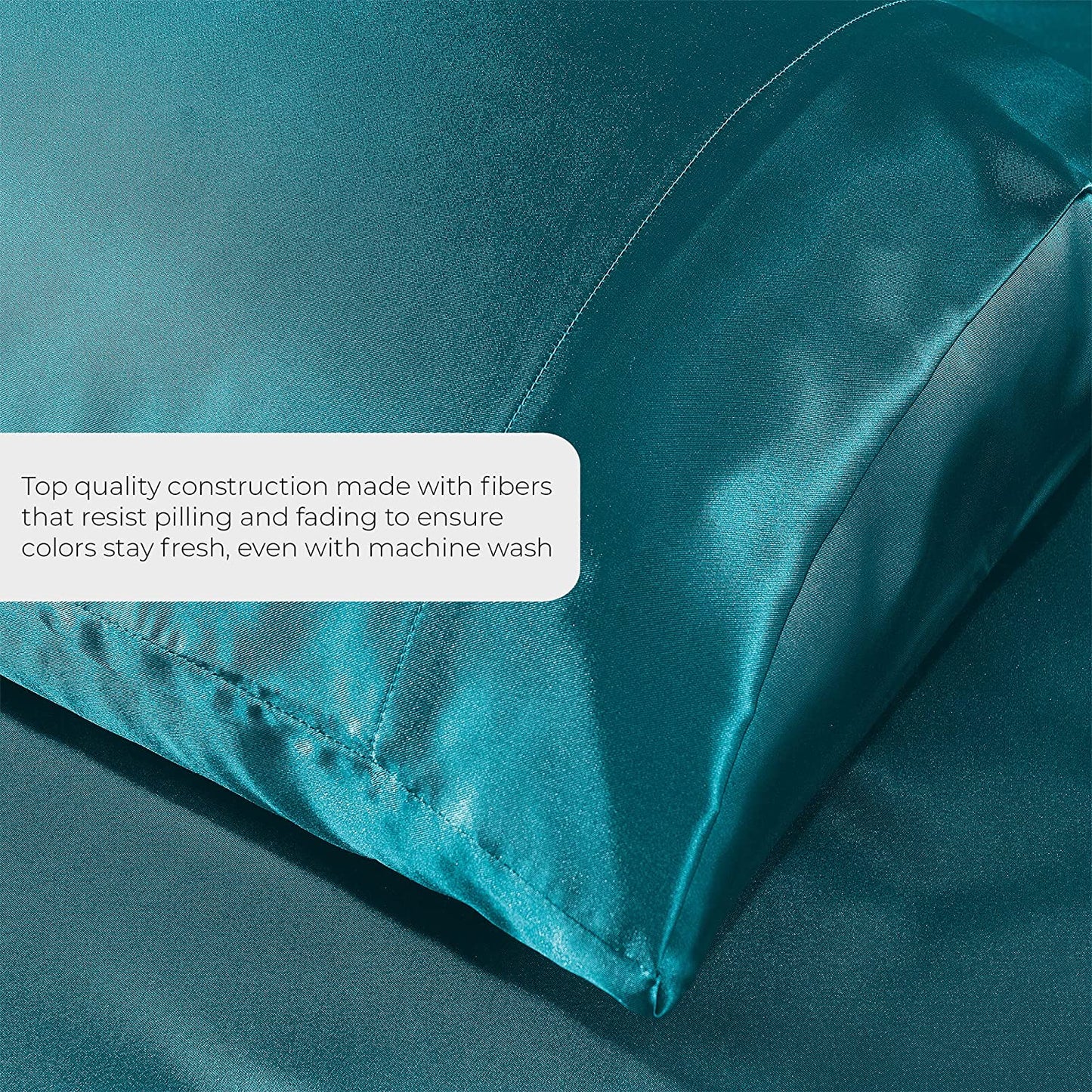 Satin Sheets King [4-Piece, Teal] Hotel Luxury Silky Bed Sheets - Extra Soft 1800 Microfiber Sheet Set, Wrinkle, Fade, Stain Resistant - Deep Pocket Fitted Sheet, Flat Sheet, Pillow Cases