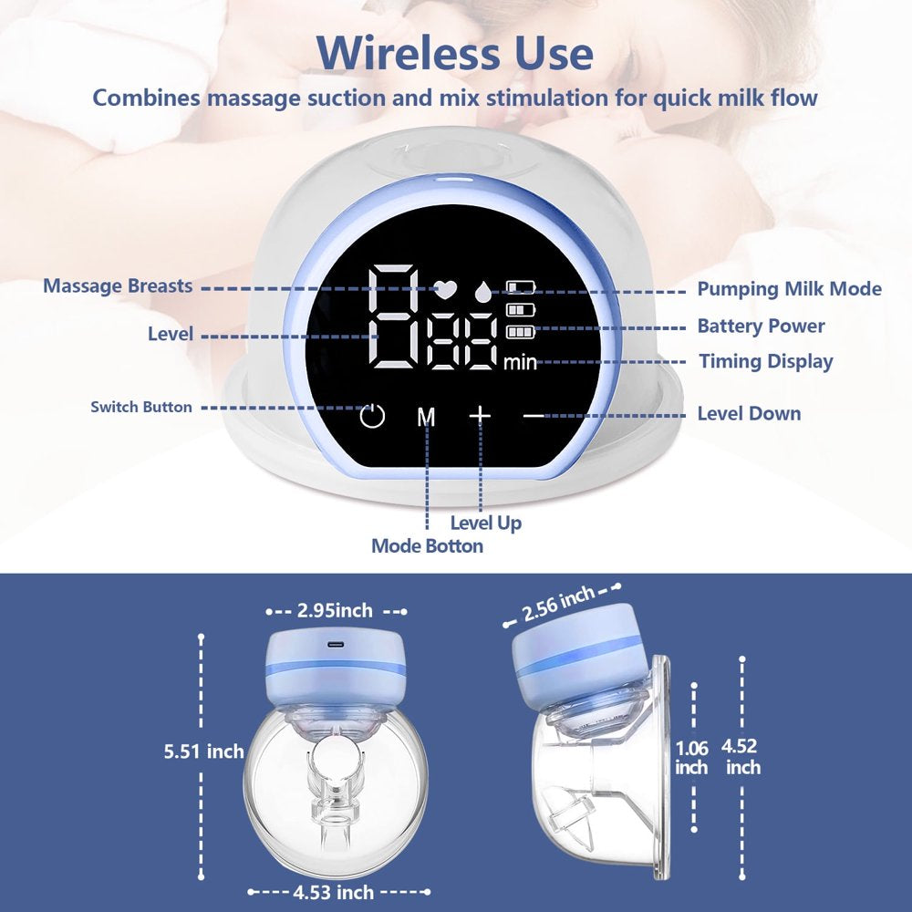 Electric Breast Pump, Yadala Double Wearable Breast Pump, Hands-Free Breast Pumps with 3 Modes, 9 Levels, Blue