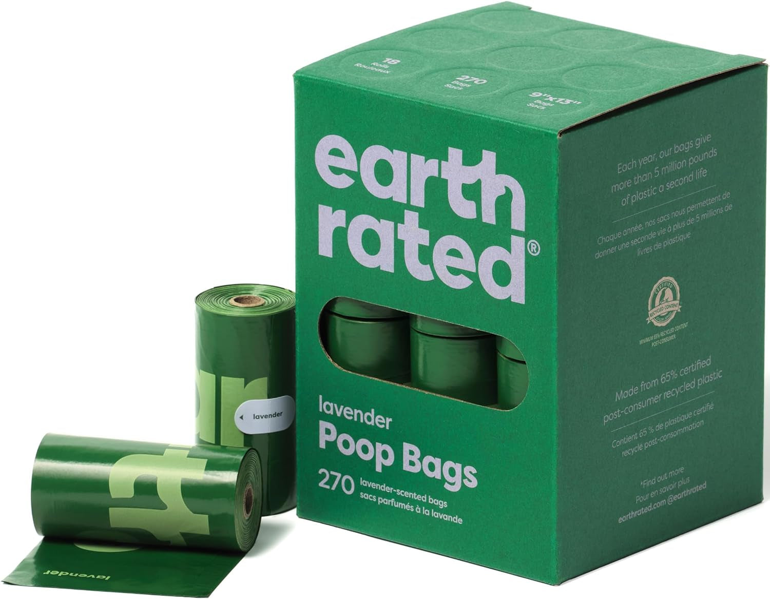 Dog Poop Bags - Leak-Proof and Extra-Thick Pet Waste Bags for Big and Small Dogs - Refill Rolls - Lavender Scented - 270 Count