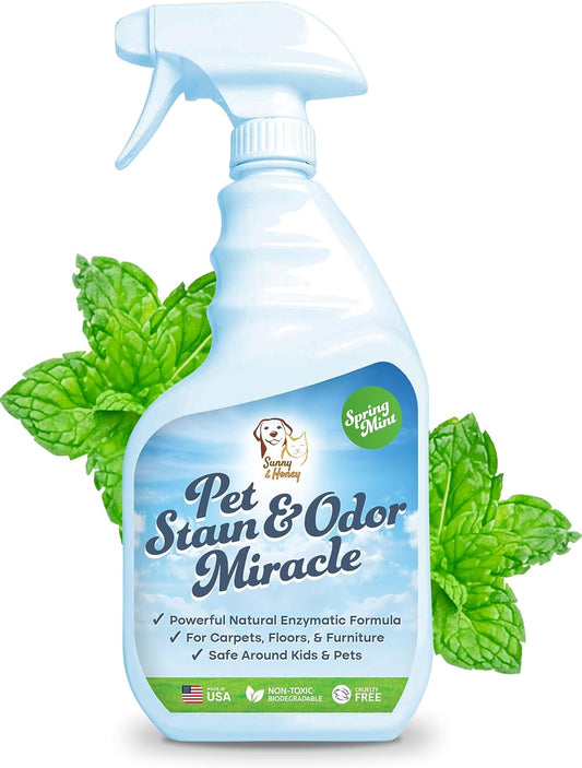 Pet Stain & Odor Miracle - Enzyme Cleaner for Dog Urine Cat Pee Feces Vomit, Enzymatic Solution Cleans Carpet Rug Car Upholstery Couch Mattress Furniture, Stain Eliminator (32FL OZ)