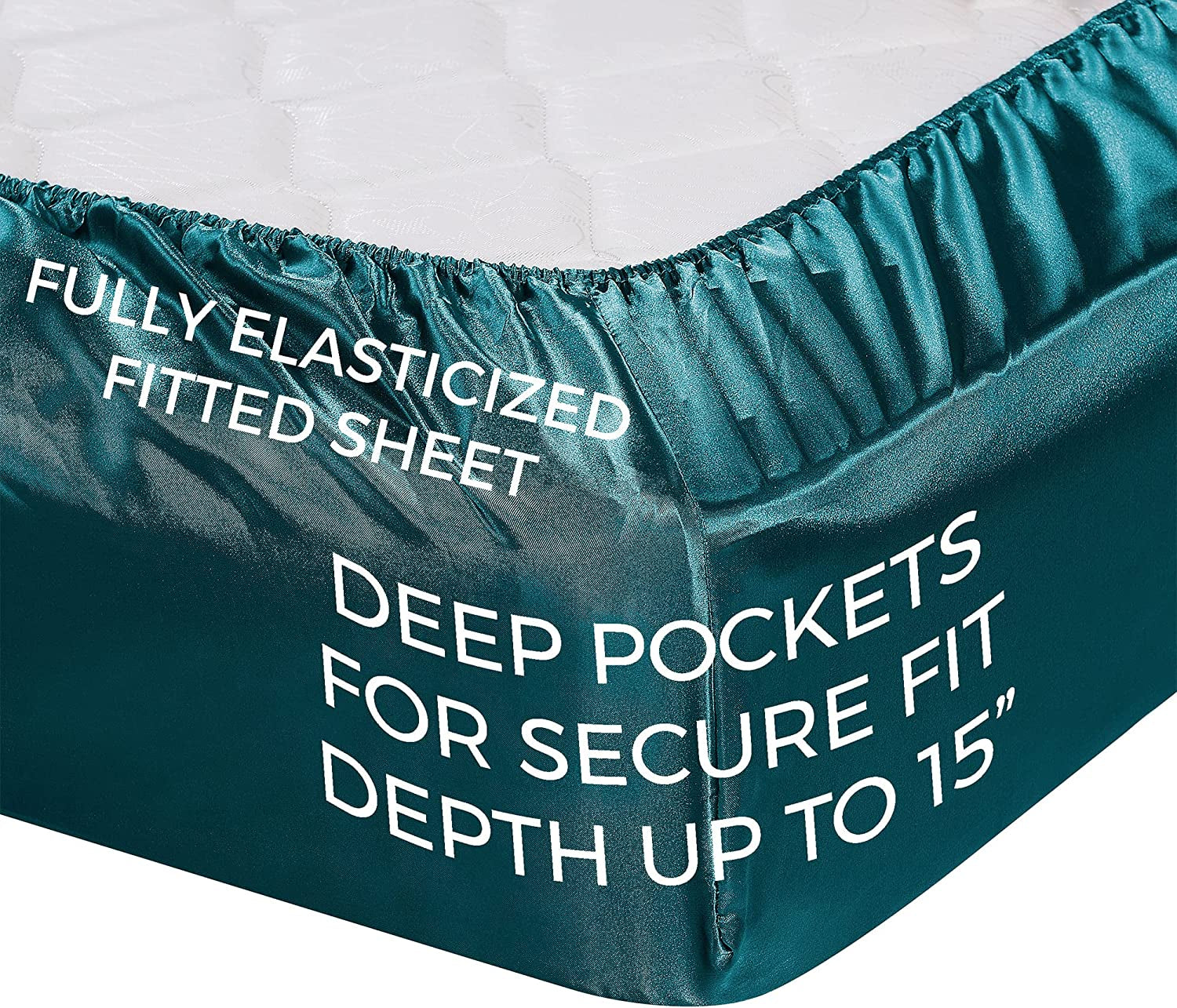 Satin Sheets King [4-Piece, Teal] Hotel Luxury Silky Bed Sheets - Extra Soft 1800 Microfiber Sheet Set, Wrinkle, Fade, Stain Resistant - Deep Pocket Fitted Sheet, Flat Sheet, Pillow Cases