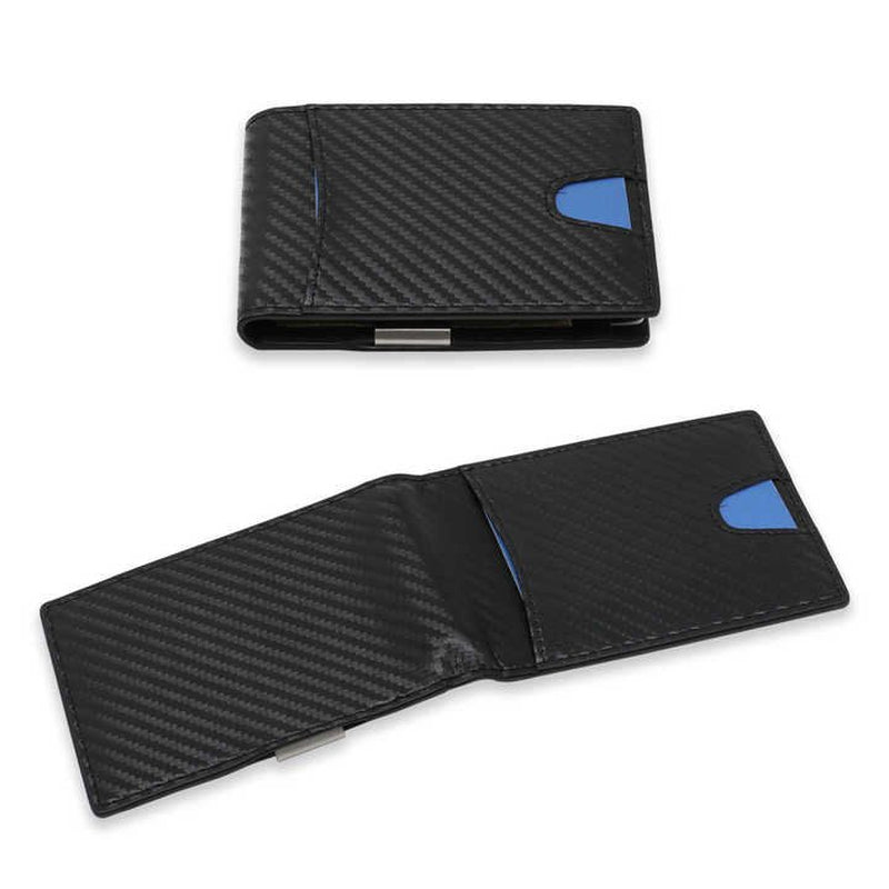 Minimalist Wallets for Men - Smart Carbon Fiber Wallet - RFID Blocking Front Pocket Credit Card Holder - Aluminum Metal Small Mens Wallets with Cash Strap