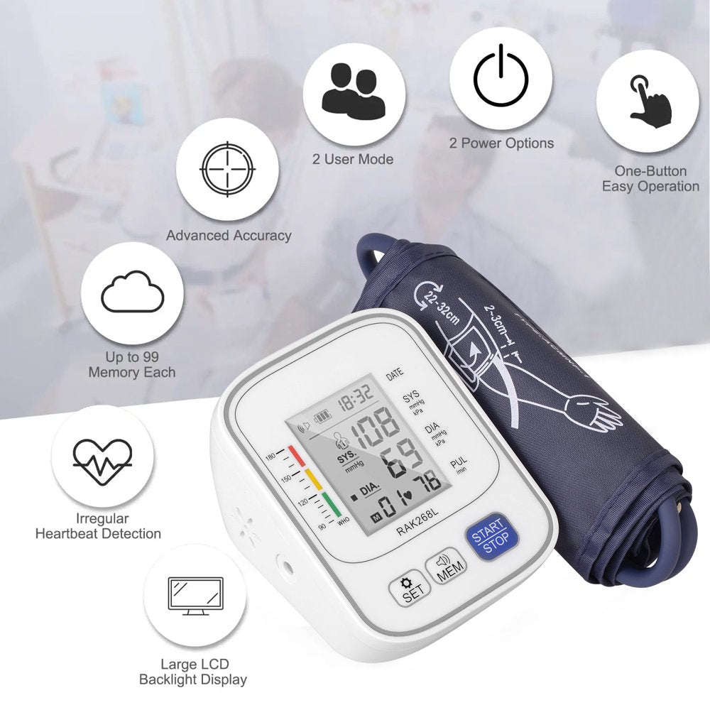 Blood Pressure Cuff, Upper Arm Blood Pressure Monitor BP Machine, Accurate Automatic High Blood Pressure Machine with USB Cable, Pulse Rate Monitor for Home Use