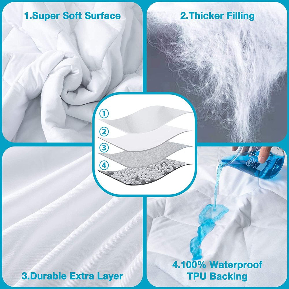 King Size Waterproof Mattress Protector, Mattress Topper, Quilted Fitted Mattress Pad, Breathable Soft Bed Mattress Cover with Deep Pocket Stretches up to 18 Inches