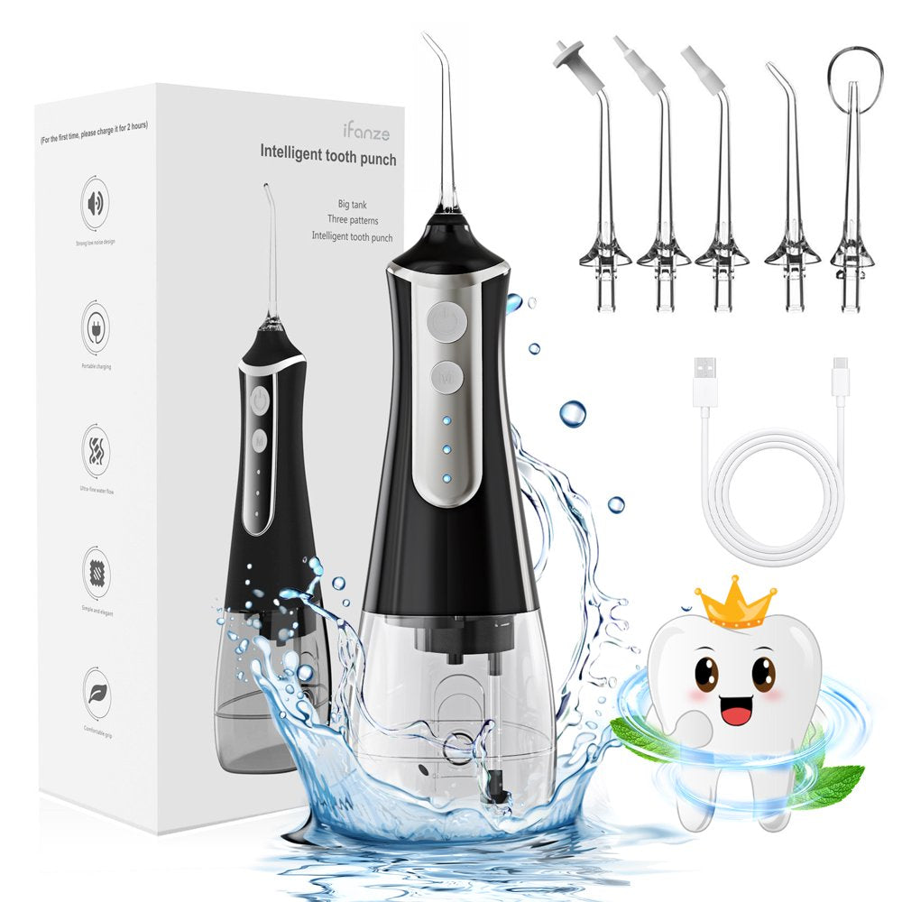 Water Flosser Cordless for Teeth Cleaning, Rechargeable Oral Irrigator 3 Modes 5 Tips IPX6 Waterproof Powerful Battery Water Teeth Cleaner Pick for Home Travel