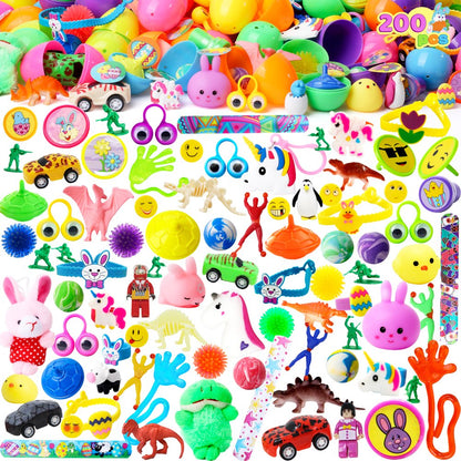 200 Pcs Prefilled Easter Eggs with Toys plus Stickers,Kids Easter Basket Set Easter Eggs Hunt,Easter Basket Stuffers Fillers,Easter Decorations