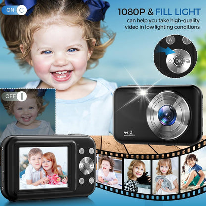 Digital Camera 1080P Kids Camera 16X Digital Zoom Portable Small Camera Point and Shoot Camera Mini Digital Camera for Teens Kids Seniors with 32GB Card(Black)