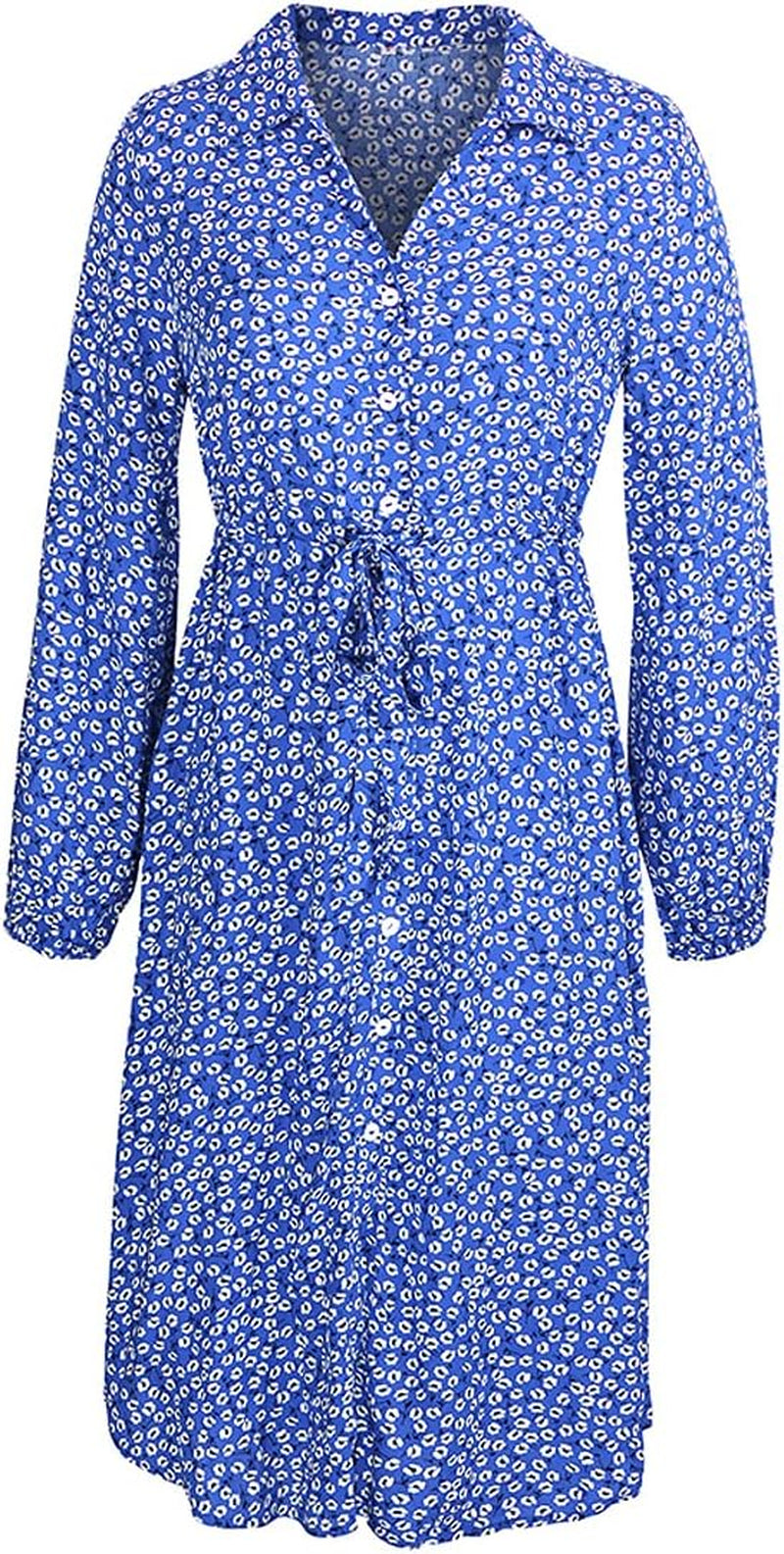 Womens V Neck Long Sleeve Button down Floral Print Fall Casual Boho Midi Dress