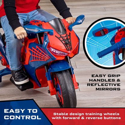 Spiderman 6V Motorcycle Ride On, for Kids, Ages 3+, Rechargeable Battery, up to 65Lbs