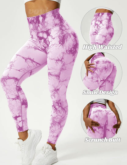 Tie Dye Seamless Leggings for Women High Waist Yoga Pants, Scrunch Butt Lifting Elastic Tights