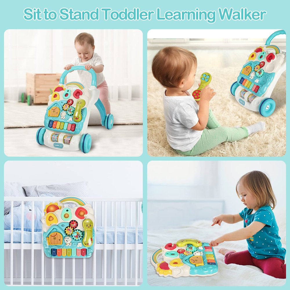 Sit to Stand Learning Walker, 3 in 1 Baby Learning Walkers & Removable Play Panel,Early Education Activity Center with Lights, Music Learning Toys Christmas Gift for Baby Boys Girls