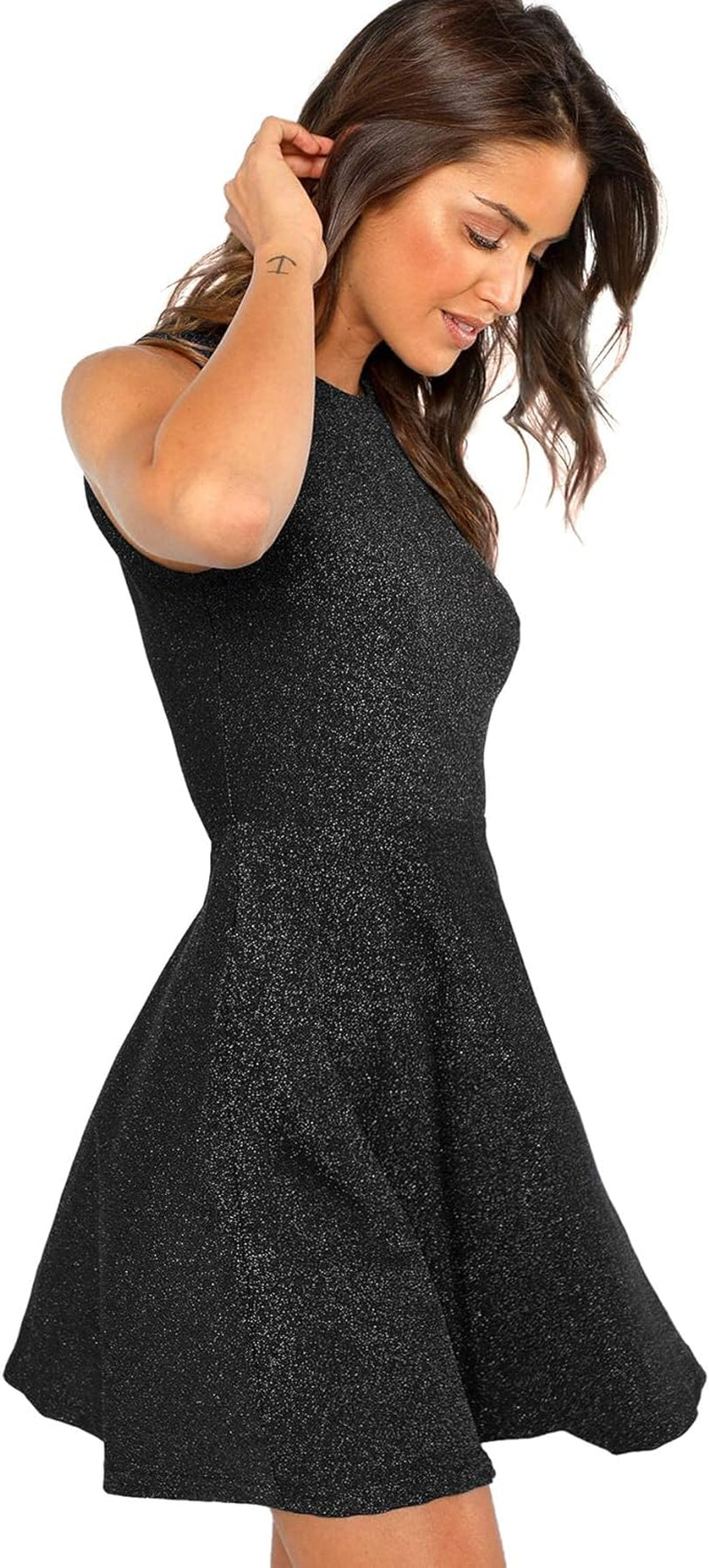 Women'S Sleeveless a Line Fit and Flare Glitter above Knee Party Cocktail Skater Dress