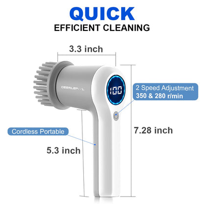 Electric scrubber brush, LED display screen, 4 interchange heads, rechargeable 