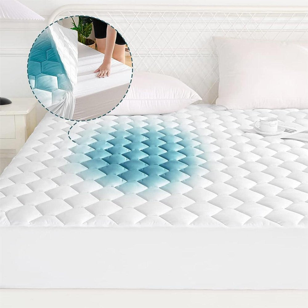 King Size Waterproof Mattress Protector, Mattress Topper, Quilted Fitted Mattress Pad, Breathable Soft Bed Mattress Cover with Deep Pocket Stretches up to 18 Inches